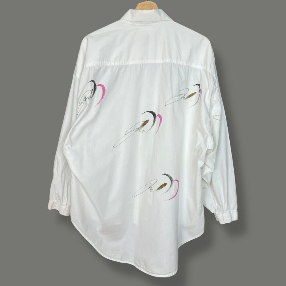Vintage Artsy Shirt‎ Paint Splash Design Artist Bold Funky Women White Eclectic - Picture 2 of 16